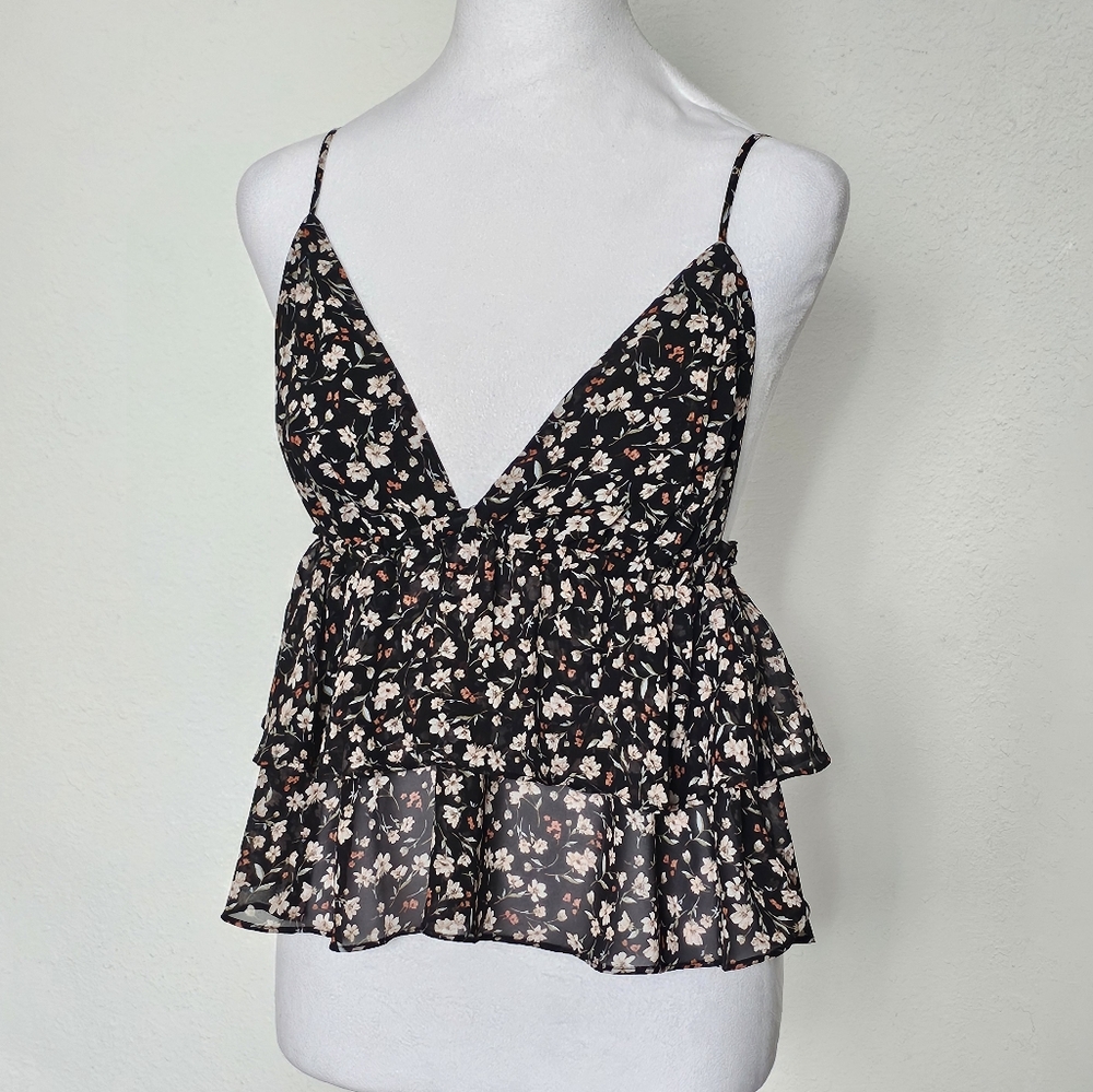 Floral Black Sleeveless Top Size Small